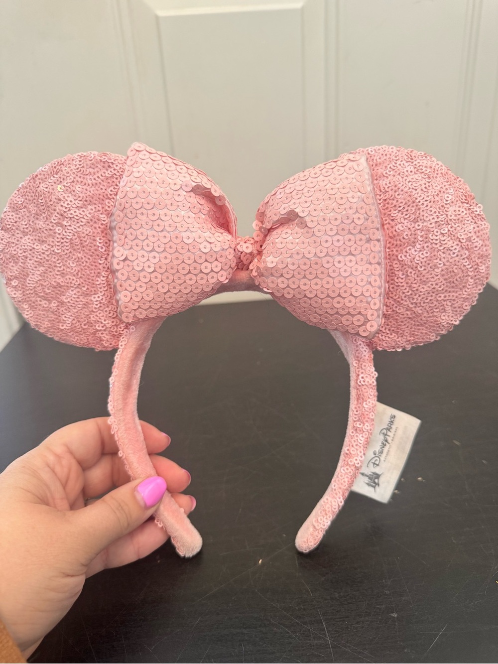 Disney Parks Millennial Light Baby Pink Sequin Minnie Mouse Ears Headband